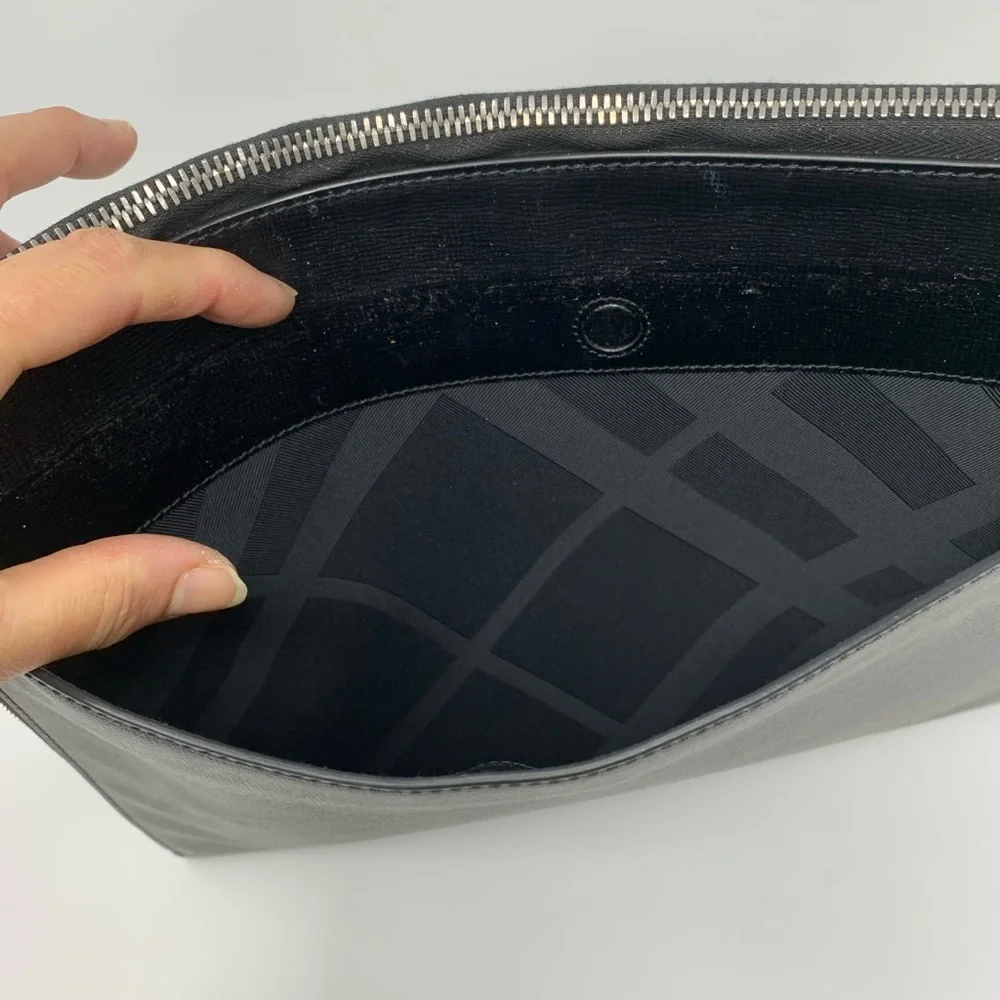 Burberry Embossed Leather Zip Around Leather Envelope Pouch for Men